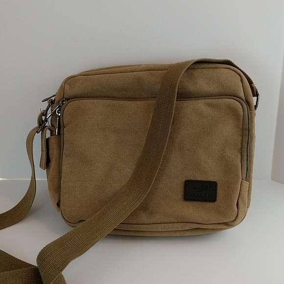 Longwei Handbags - Unisex Longwei Khaki Canvas Messenger Crossbody